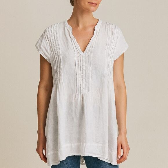 CP Shades Regina Cap Sleeve Tunic Top White Linen - Picture 1 of 8